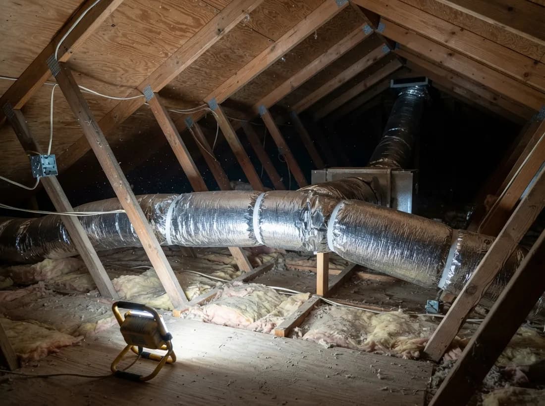 New insulated flexible ductwork run through an attic